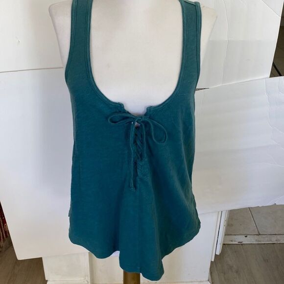 Teal color tie front mixed fabric a line no fabric content possible cottonrayon - Picture 1 of 3